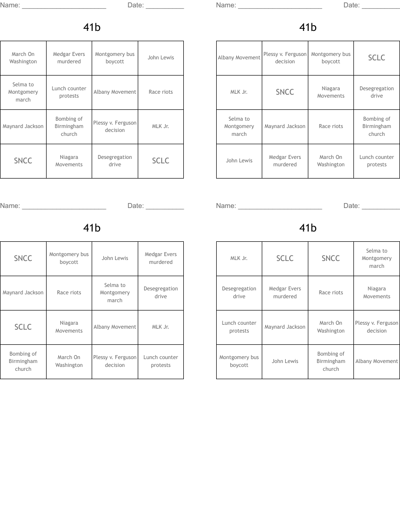 41b Bingo Cards