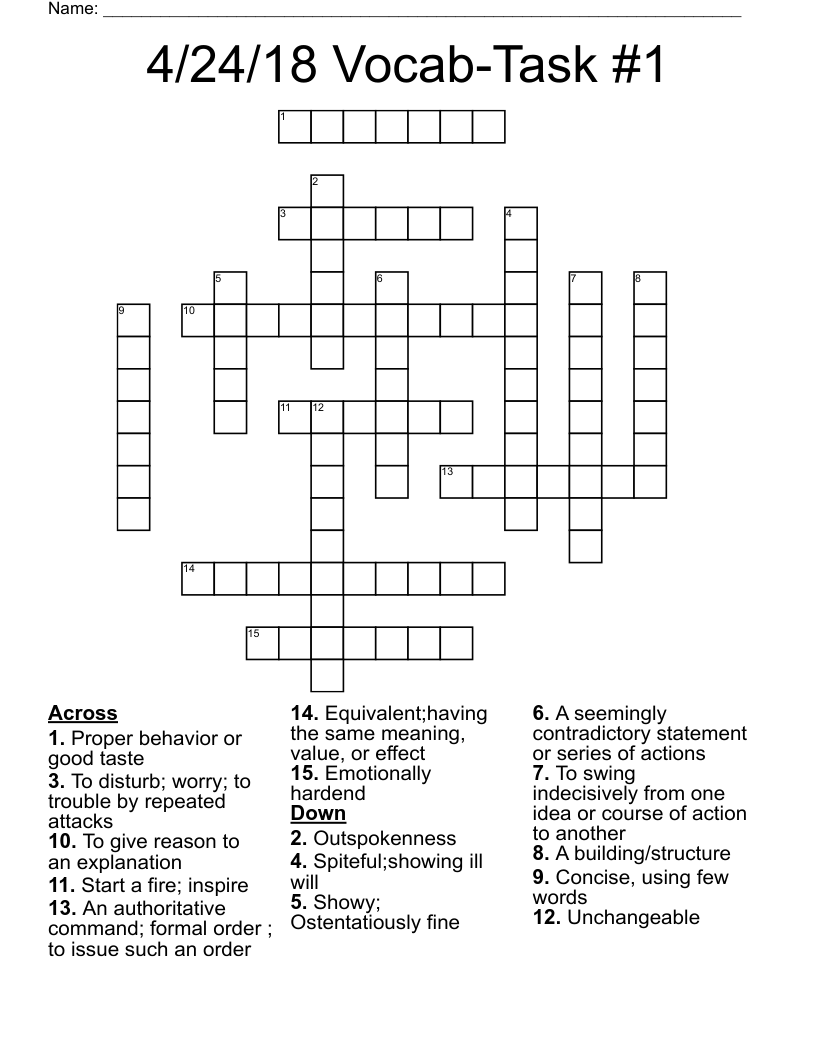 4/24/18 Vocab-Task #1 Crossword