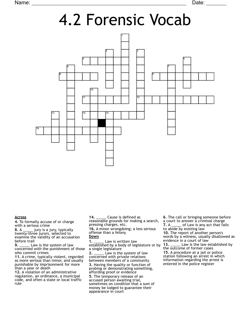 4.2 Forensic Vocab Crossword