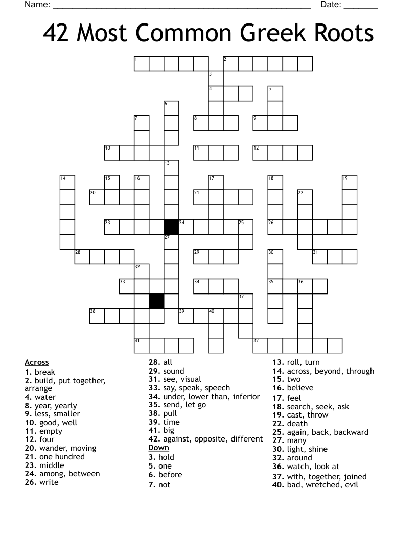 42 Most Common Greek Roots Crossword