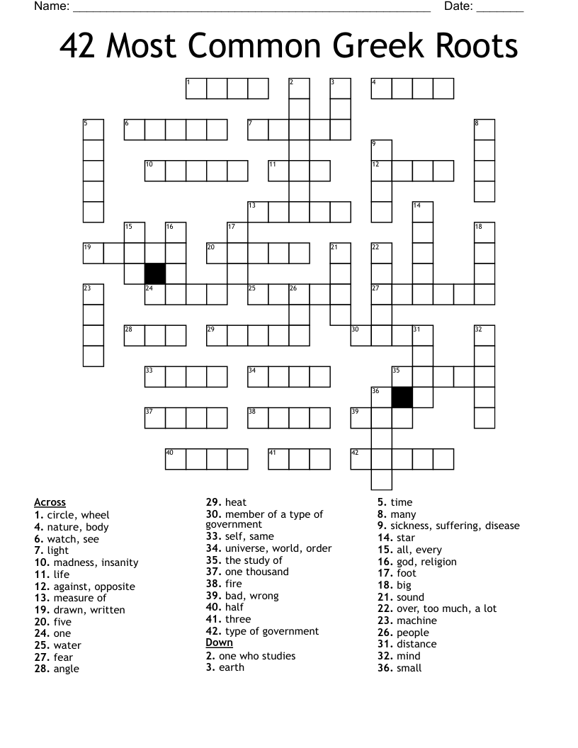 42 Most Common Greek Roots Crossword
