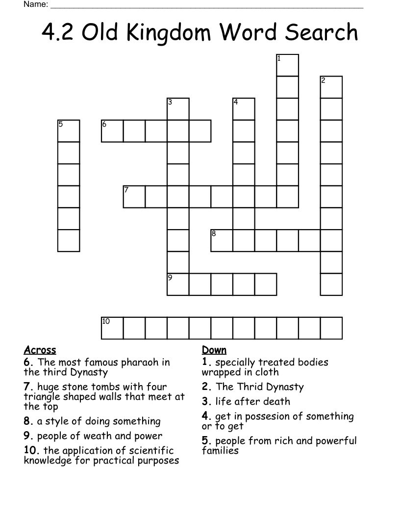 4.2 Old Kingdom Word Search Crossword