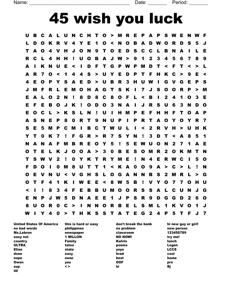 45 wish you luck Word Search