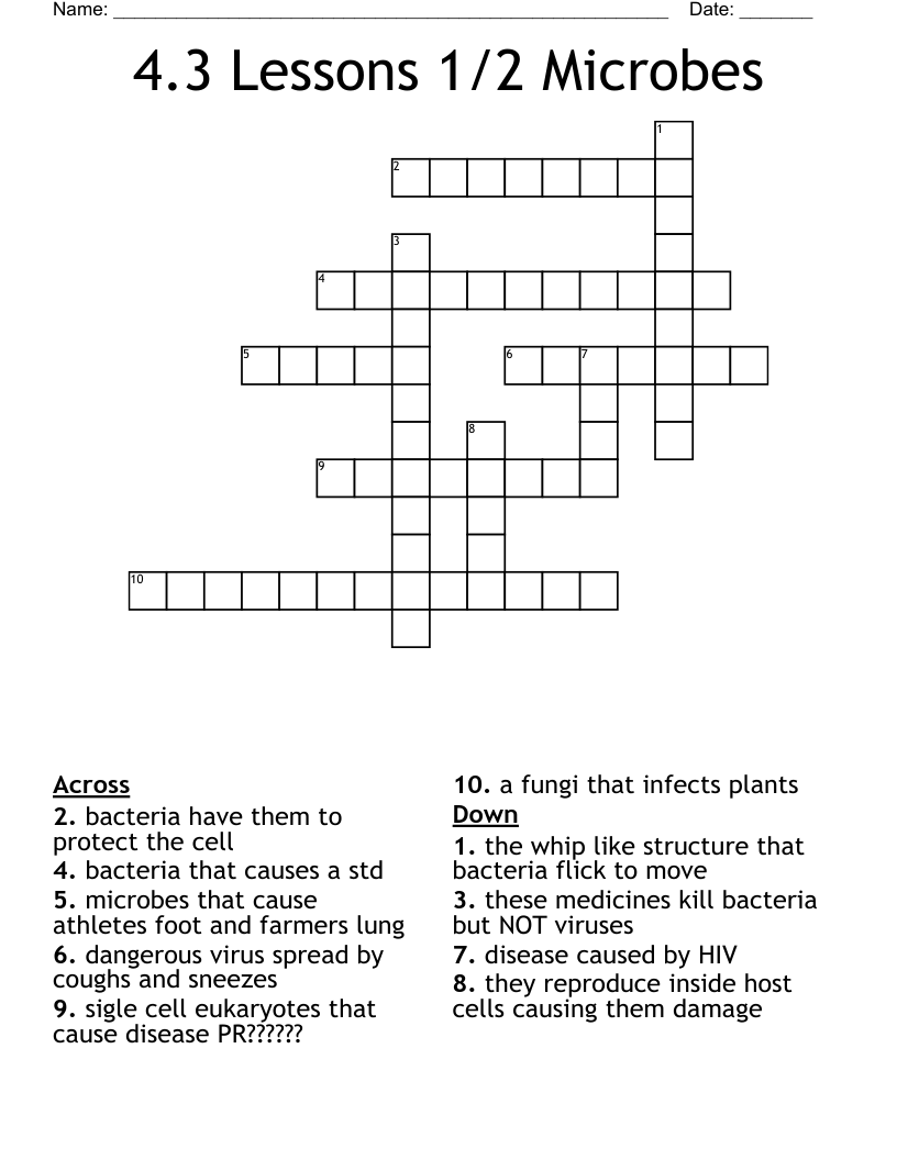 4.3 Lessons 1/2 Microbes Crossword