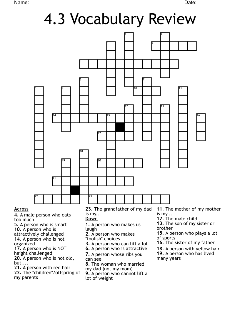 4.3 Vocabulary Review Crossword