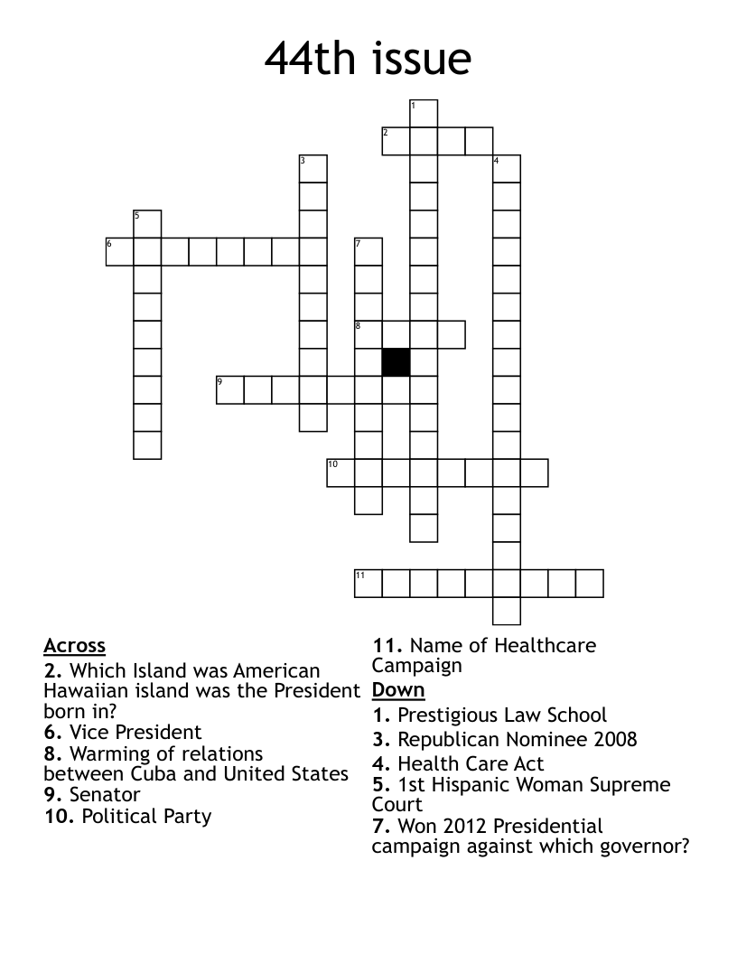 44th issue Crossword