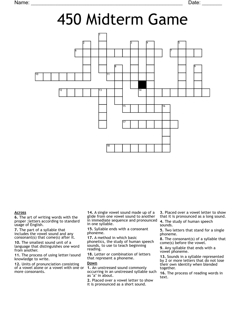 450 Midterm Game Crossword