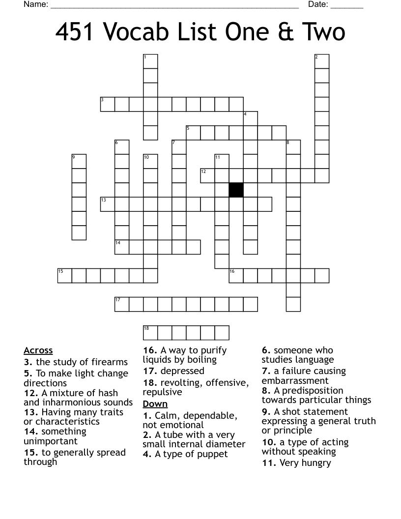 451 Vocab List One & Two Crossword