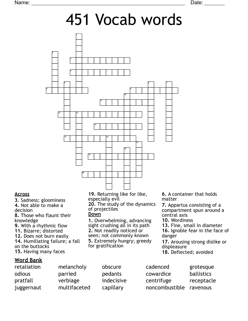 451 Vocab words Crossword