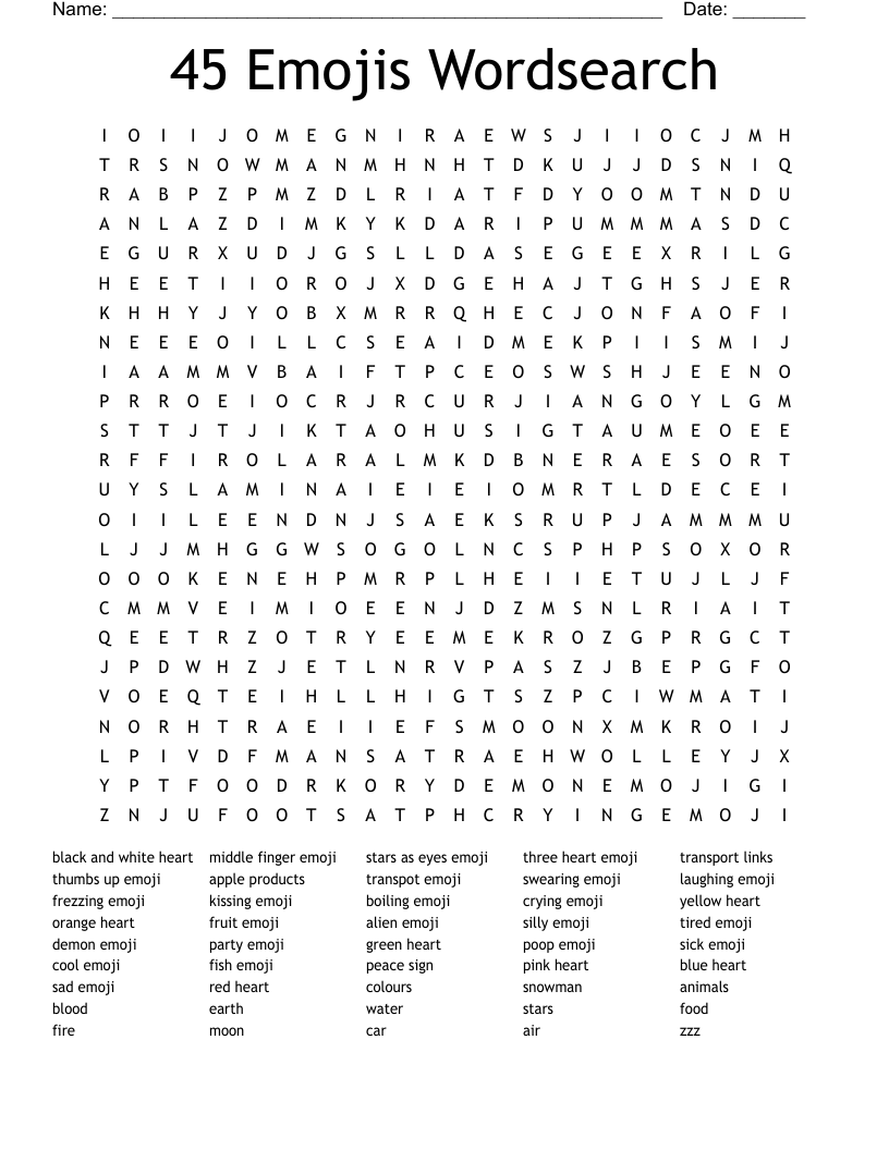 45 Emojis Wordsearch