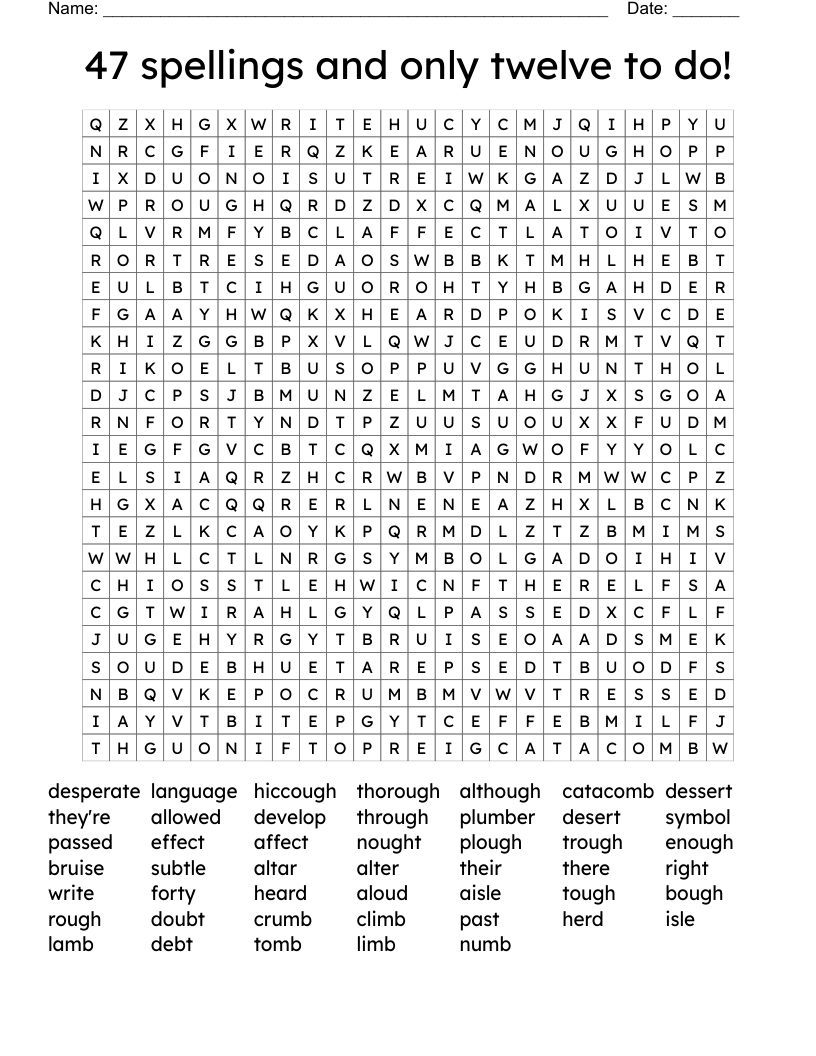 47 spellings and only twelve to do! Word Search