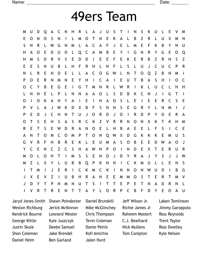 49ers Team Word Search