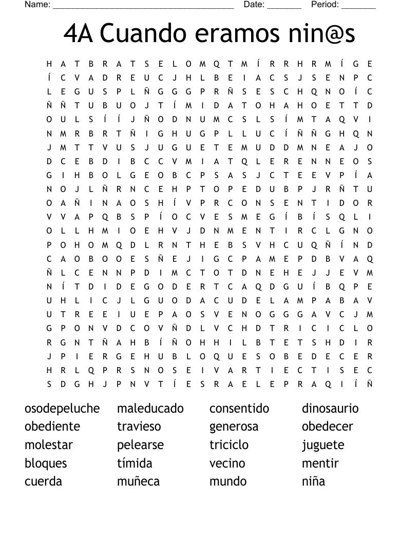 4A Cuando eramos nin@s Word Search