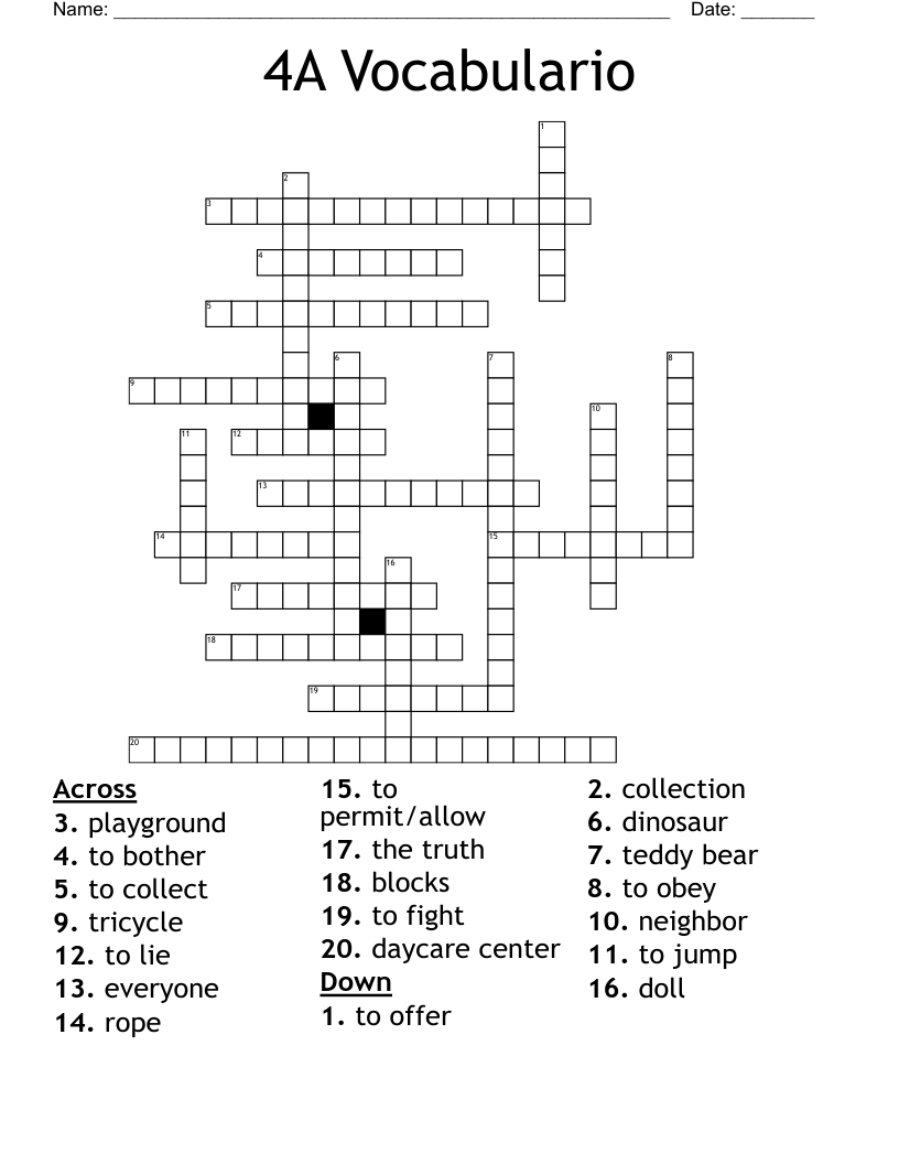 4A Vocabulario Crossword