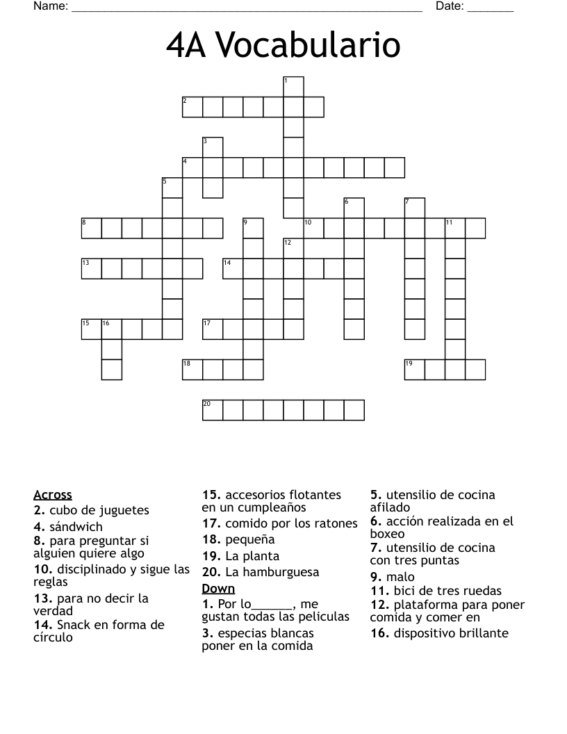 4A Vocabulario Crossword