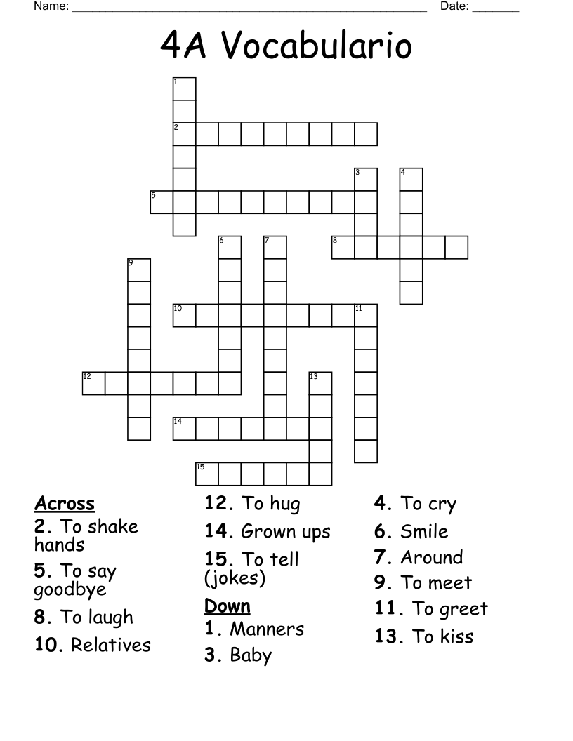 4A Vocabulario  Crossword