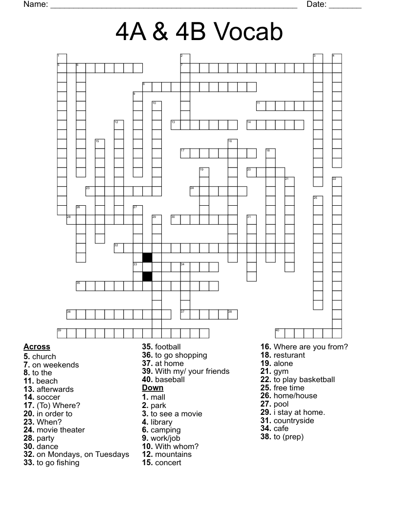 4A & 4B Vocab Crossword