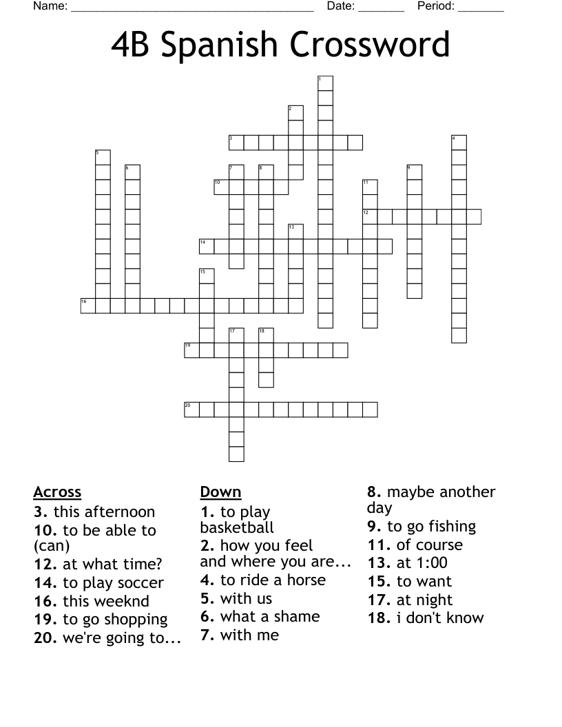 4B Spanish Crossword
