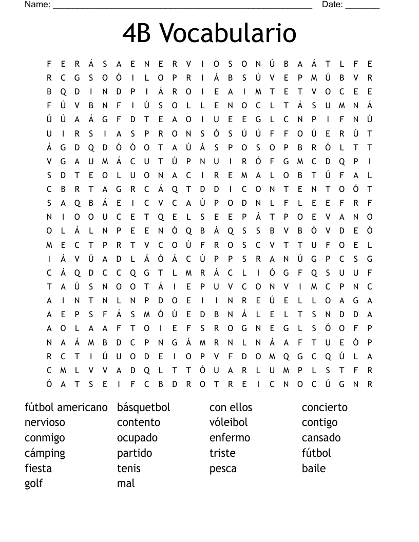 4B Vocabulario Word Search