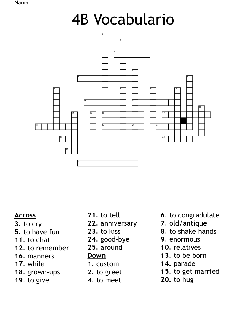 4B Vocabulario Crossword