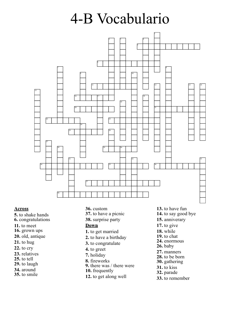 4-B Vocabulario Crossword