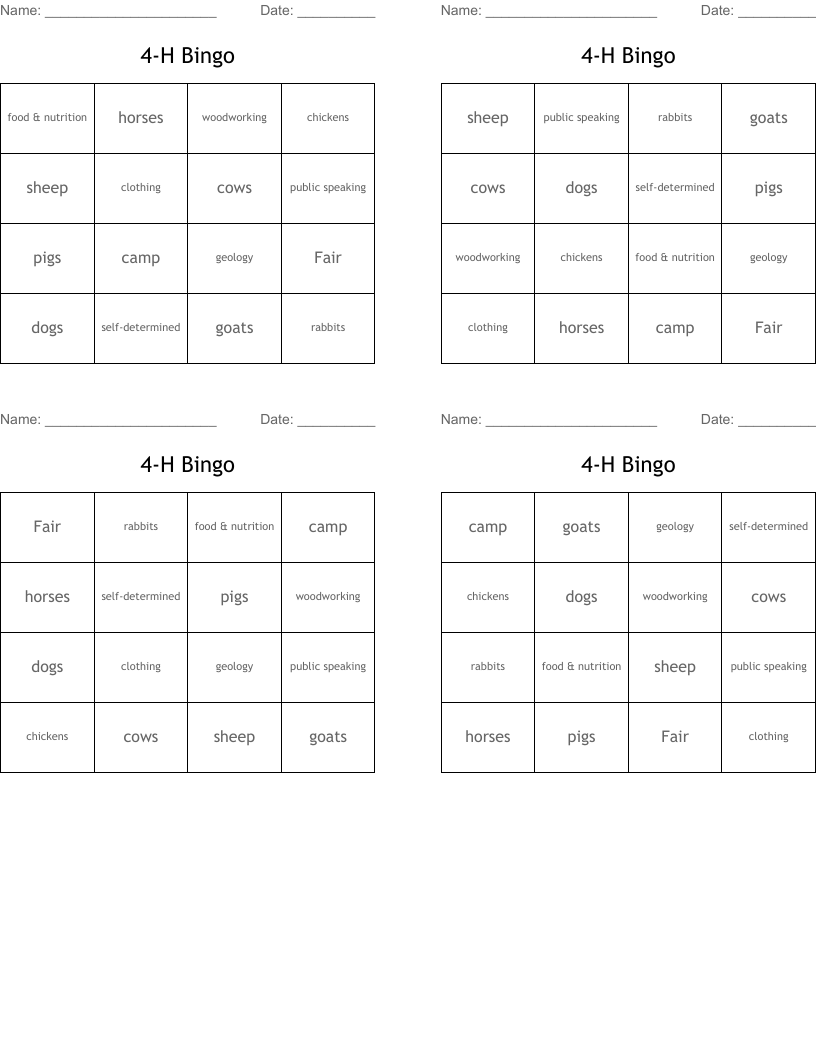4-H Bingo