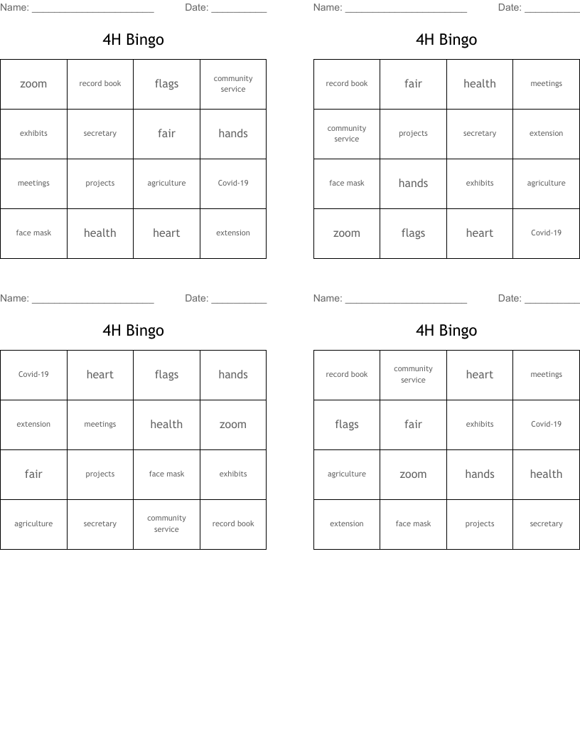 4H Bingo