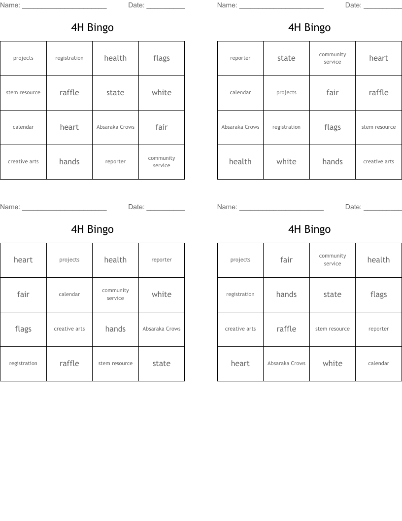 4H Bingo