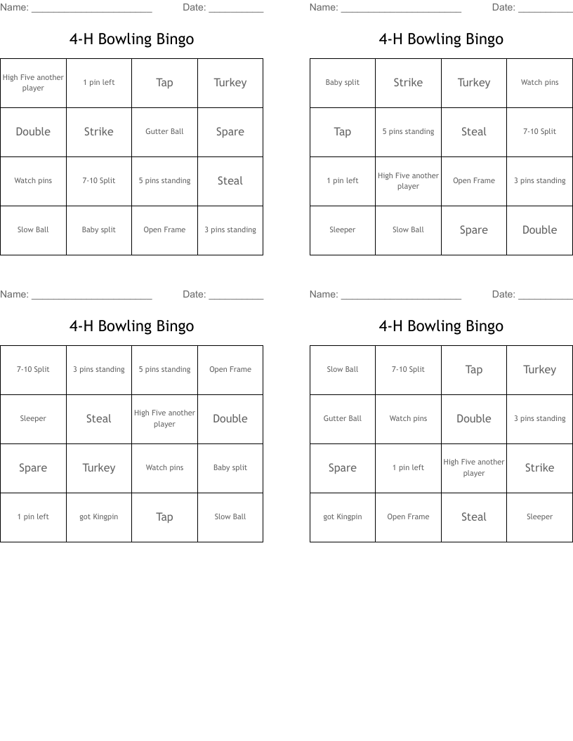 4-H Bowling Bingo