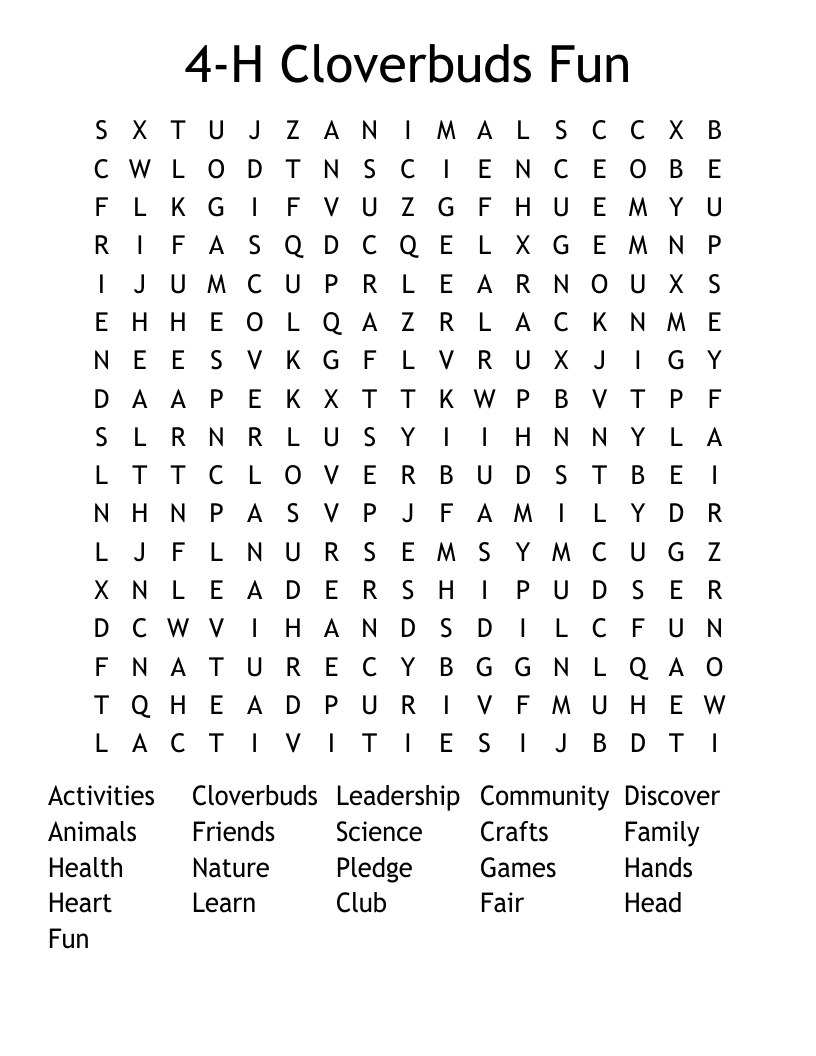 4-H Cloverbuds Fun Word Search