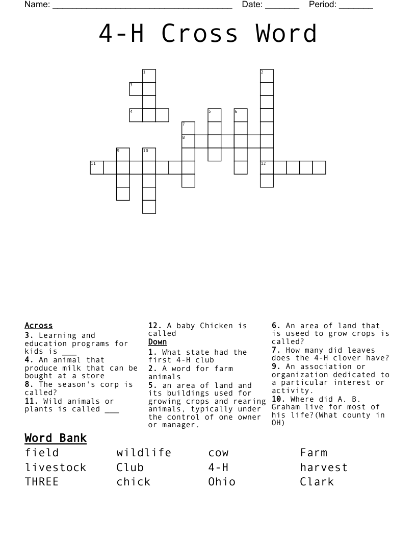 4-H Cross Word