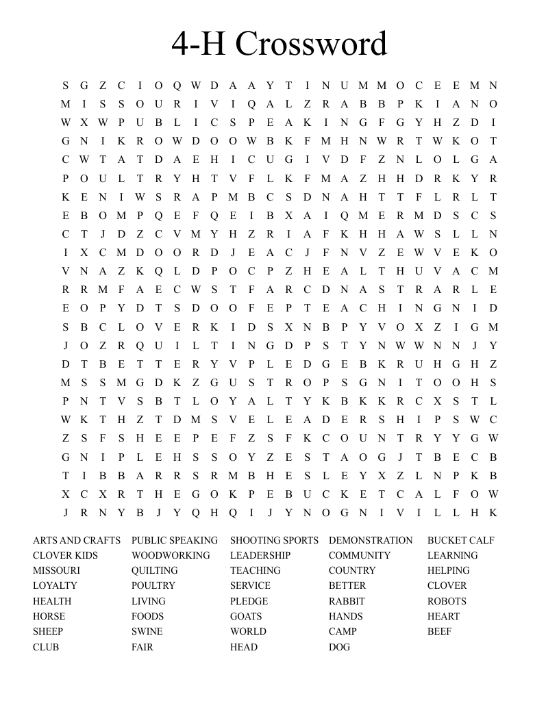 4-H Crossword Word Search