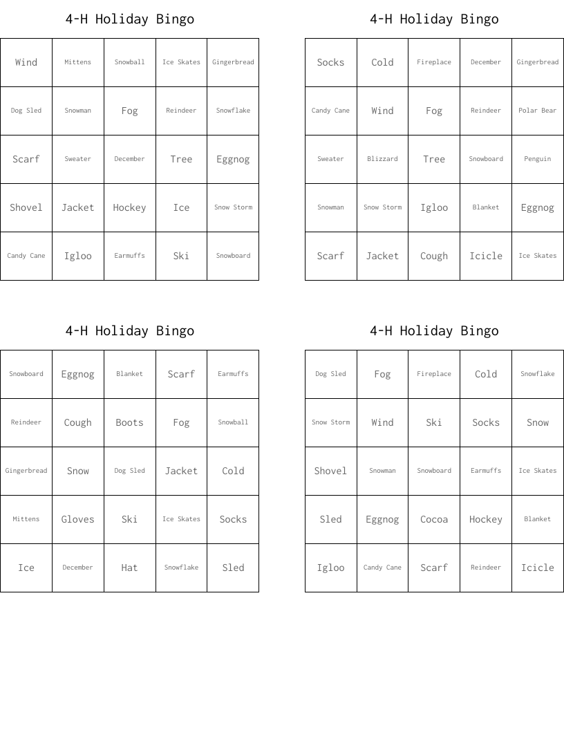 4-H Holiday Bingo