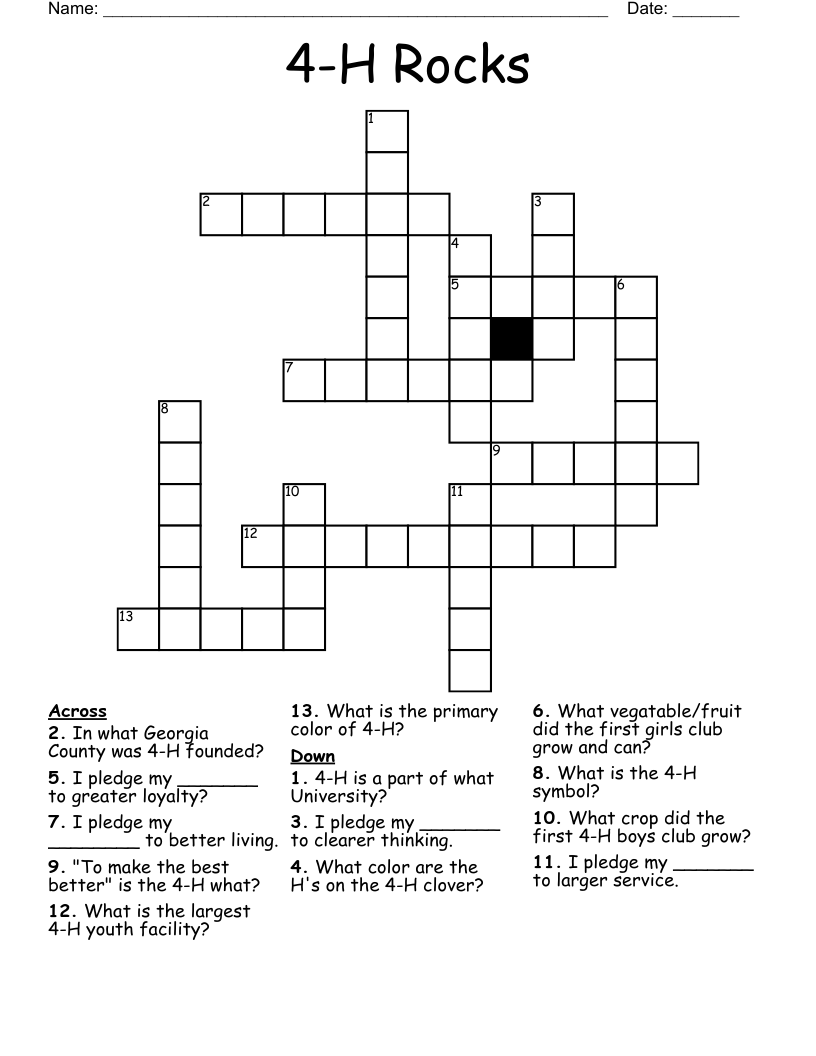 4-H Rocks Crossword