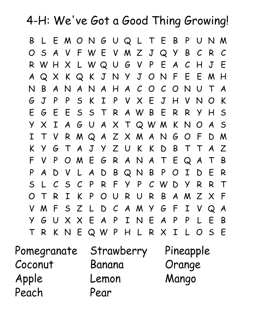 4-H: We've Got a Good Thing Growing! Word Search