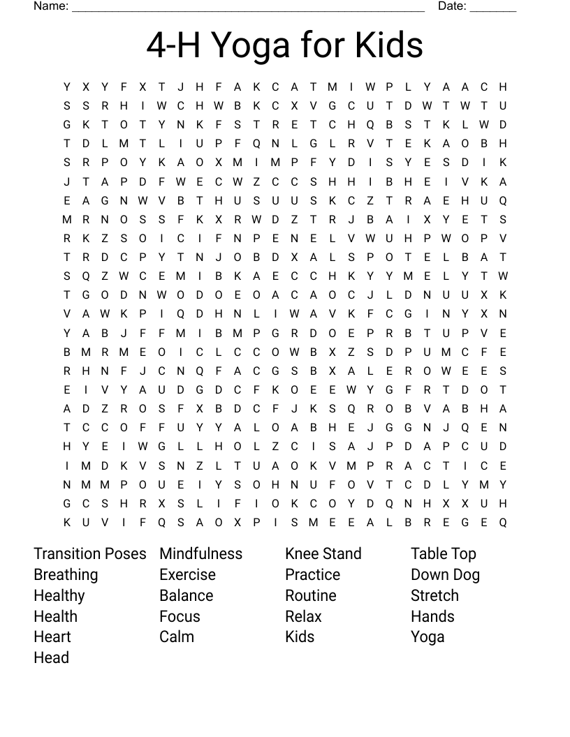 4-H Yoga for Kids Word Search