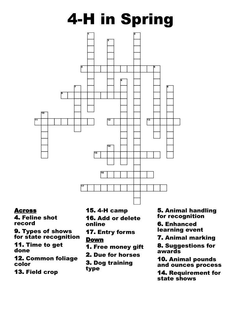 4-H in Spring Crossword