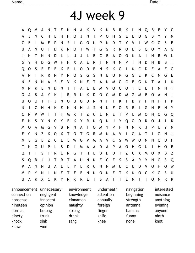 4J  week 9 Word Search