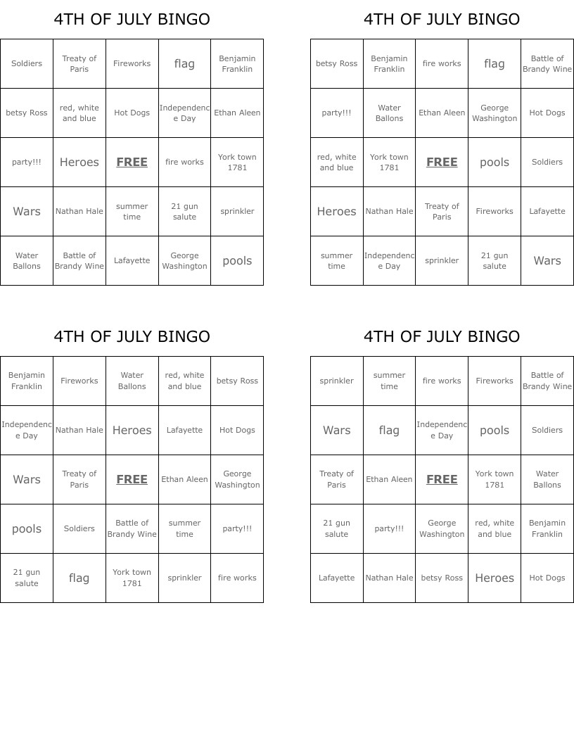 4TH OF JULY BINGO