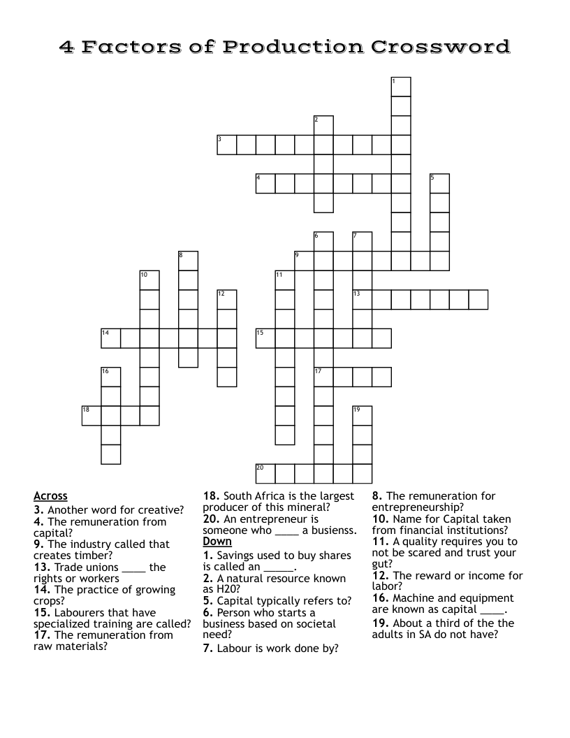 4 Factors of Production Crossword