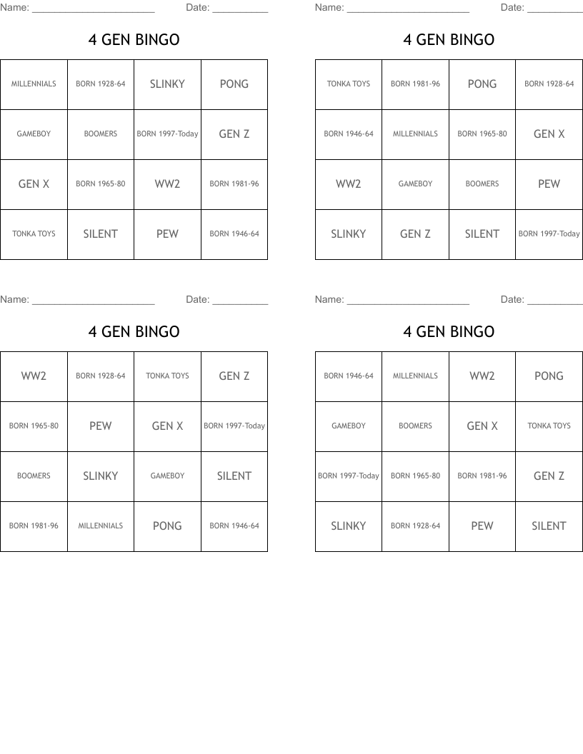 4 GEN BINGO