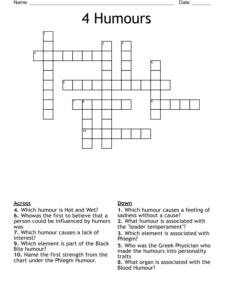 4 Humours Crossword