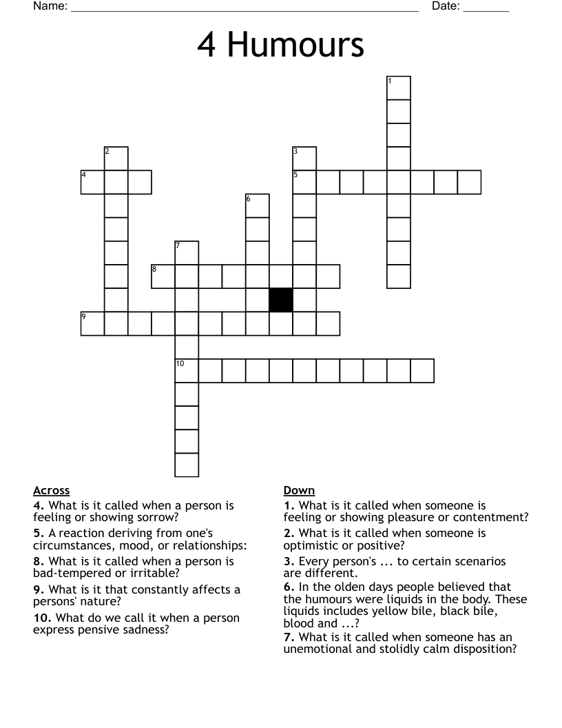 4 Humours Crossword