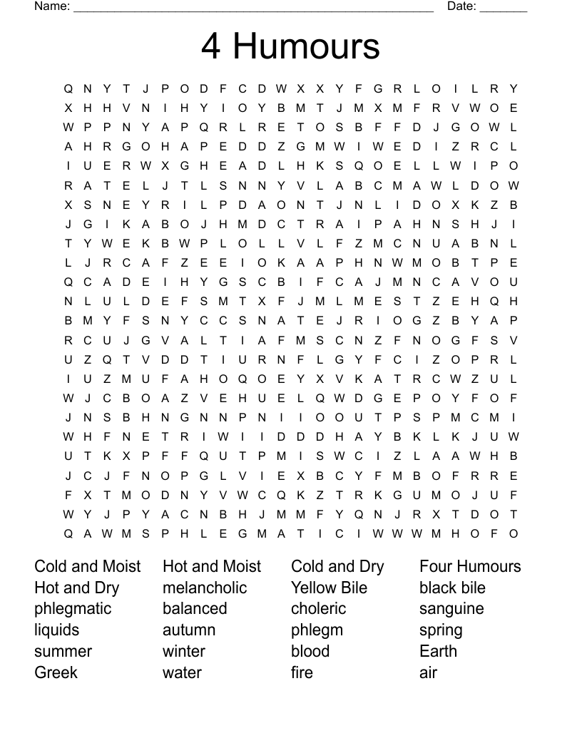 4 Humours Word Search