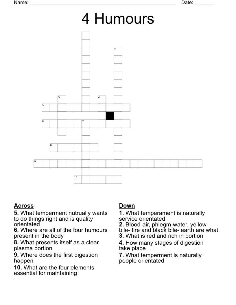 4 Humours Crossword
