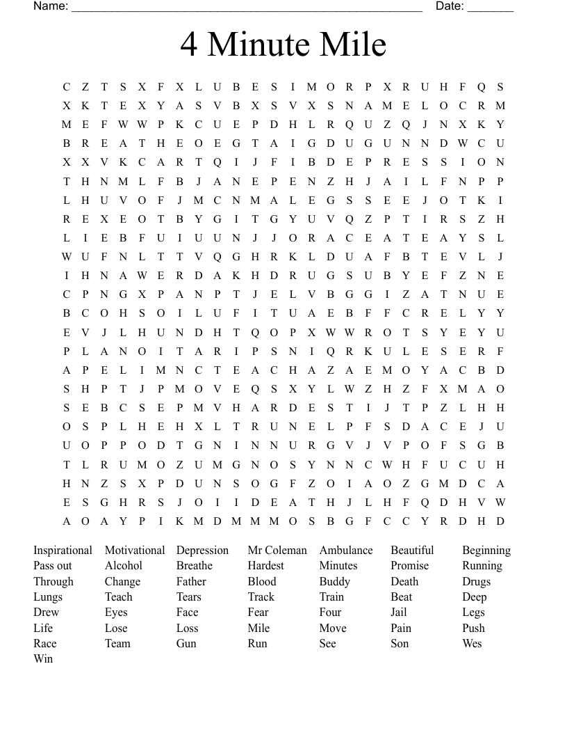 4 Minute Mile Word Search