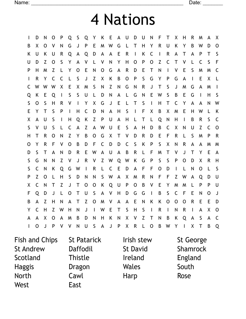 4 Nations Word Search