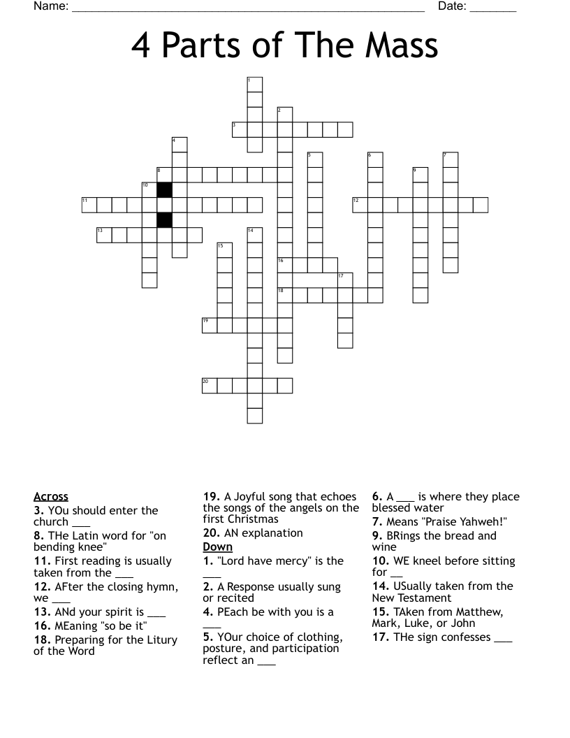4 Parts of The Mass Crossword