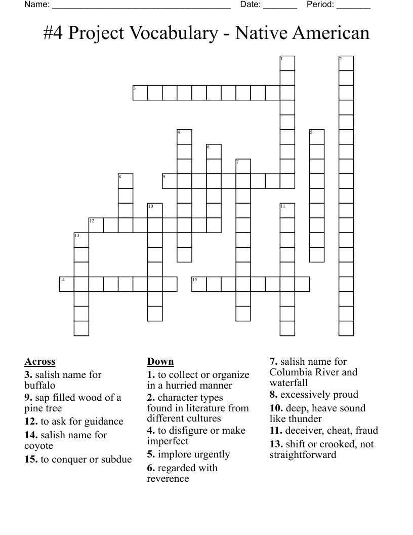 #4 Project Vocabulary - Native American Crossword