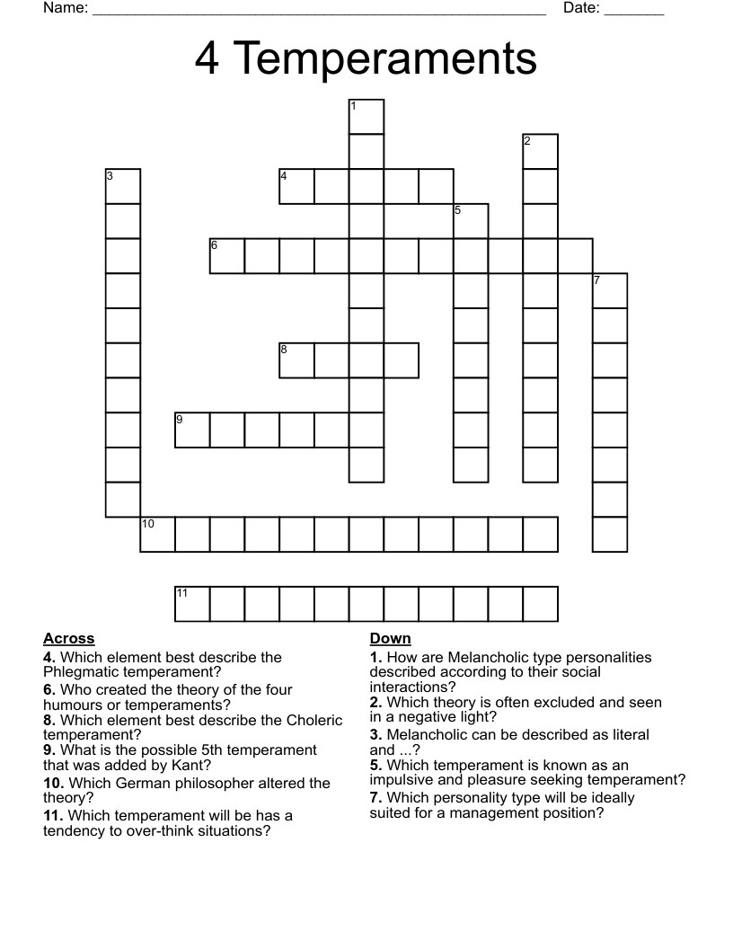 4 Temperaments Crossword